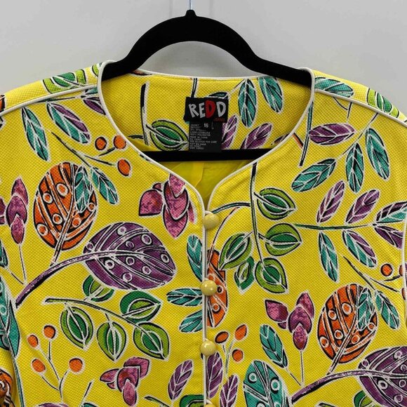 REDD Jeans Blazer Jacket‎ Womens 16 Spring Yellow Floral Textured Cotton Vintage - Picture 2 of 7